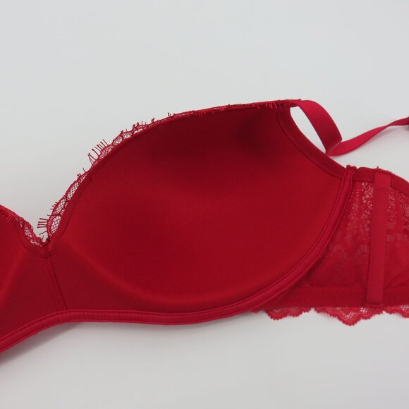 Victorias Secret 36D Dream Angels Padded No Wire Bra Red Lace Bow Wireless Sexy - Picture 9 of 15